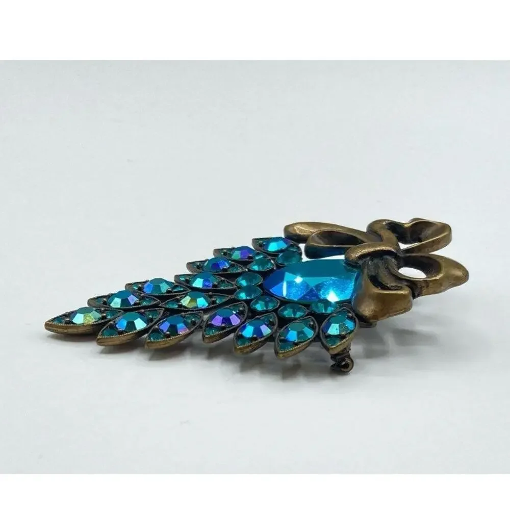 Sweet Romance Signed AB Crystal Brooch Gold Tone Metal USA